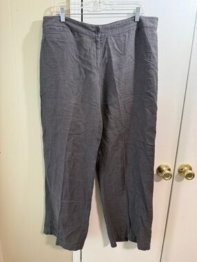 Eileen Fisher Womens 100% Linen Wide Leg Pants Large Charcoal Mature Minimalist